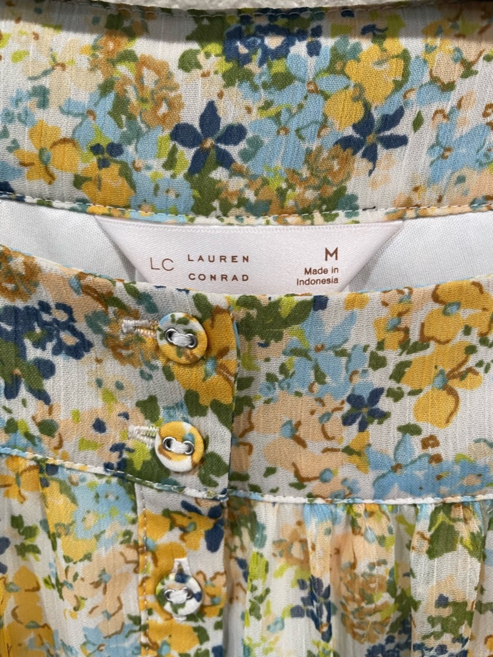 LC Lauren Conrad Yellow & Blue Floral Square-Neck Blouse - Picture 3 of 7